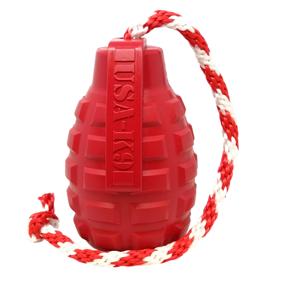 USA-K9 Grenade Durable Rubber Chew Dog Toy, Treat Dispenser, Tug Toy, Black/MEDIUM, view 2