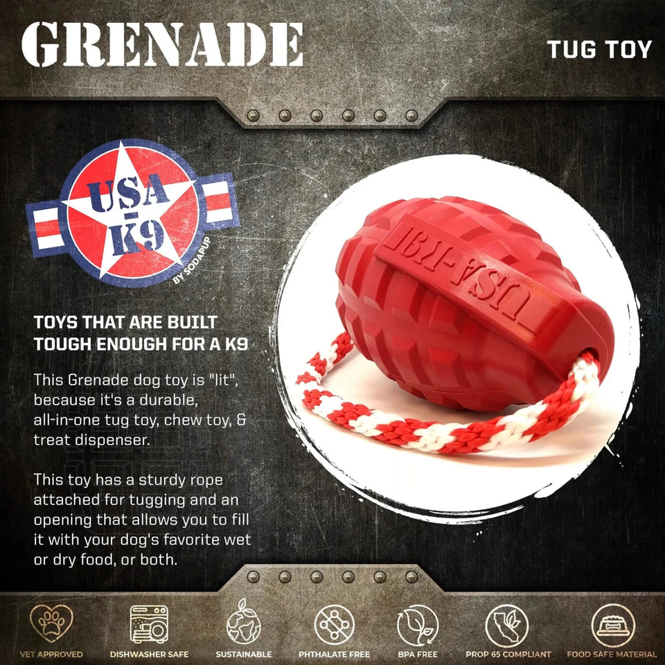 USA-K9 Grenade Durable Rubber Chew Dog Toy, Treat Dispenser, Tug Toy, view 9