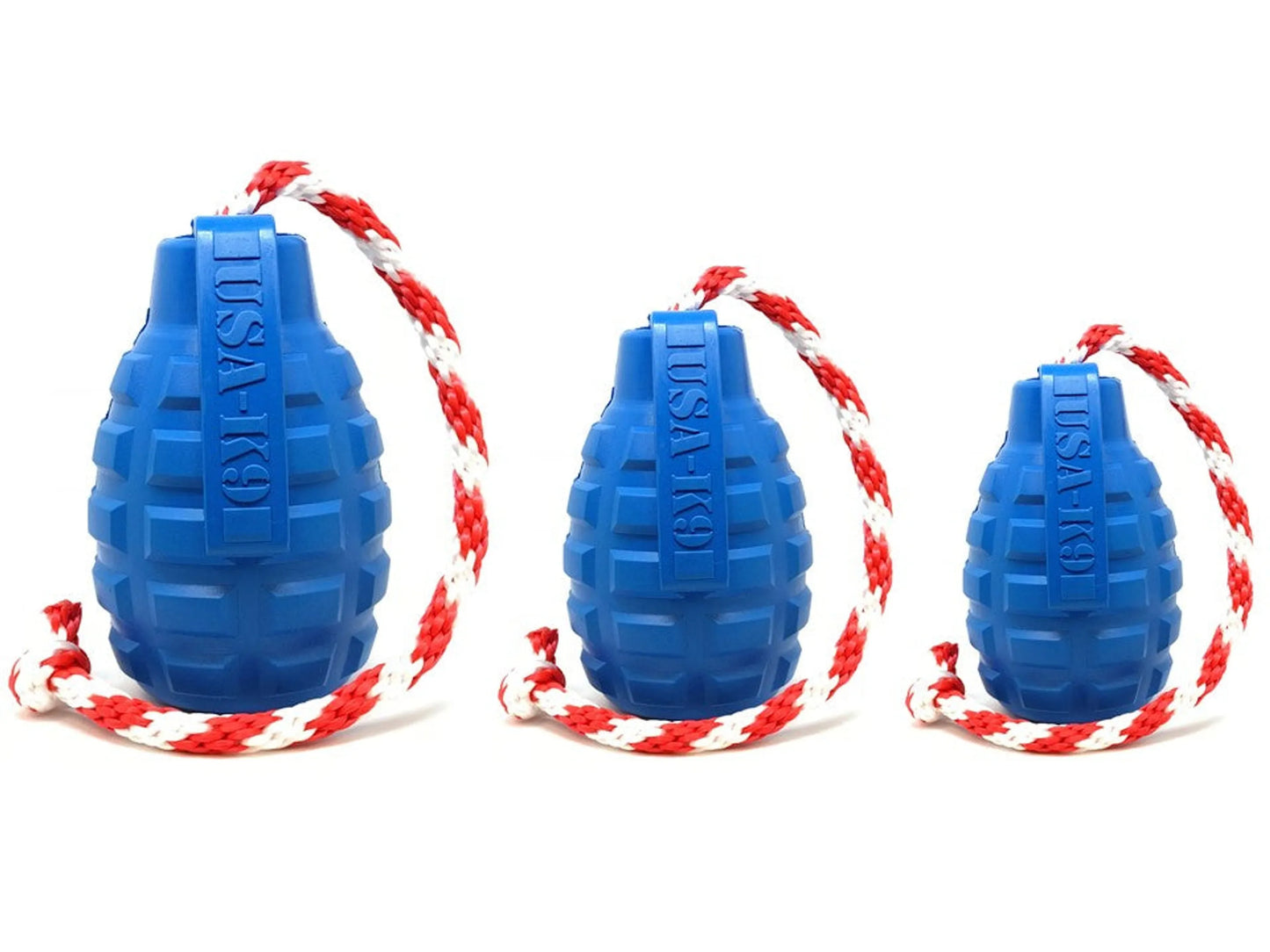 USA - K9 Grenade Durable Rubber Chew Toy, Treat Dispenser, Reward Toy, Tug Toy, and Retrieving Toy - Pets Perfect