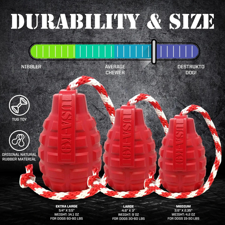 USA-K9 Grenade Durable Rubber Chew Dog Toy, Treat Dispenser, Tug Toy, view 11