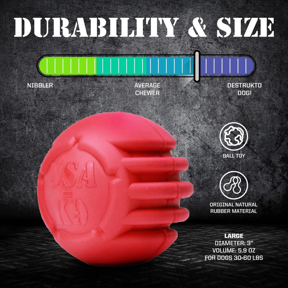 USA-K9 Stars and Stripes Ultra-Durable Rubber Dog Chew Ball - Pets Perfect