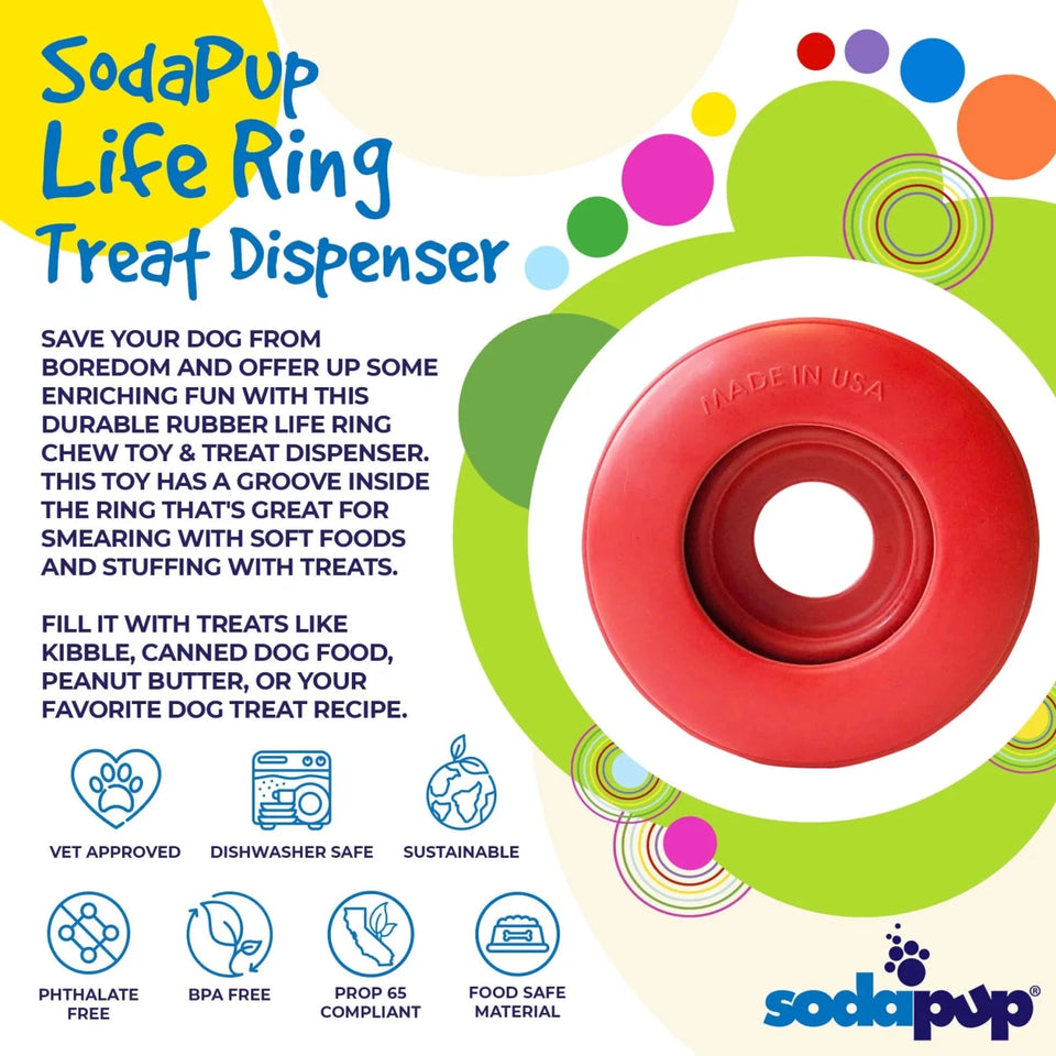 SP Life Ring Durable Rubber Chew Dog Toy & Treat Dispenser - Pets Perfect
