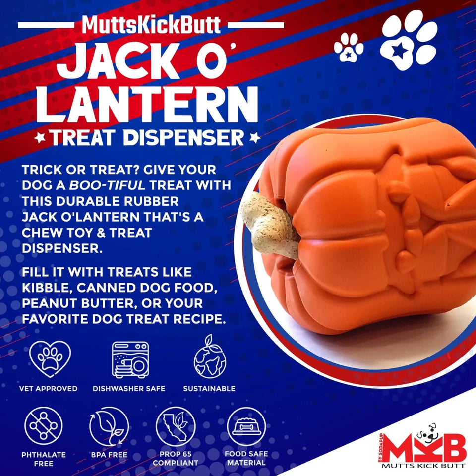 MKB Jack O' Lantern Durable Rubber Chew Dog Toy & Treat Dispenser - Pets Perfect