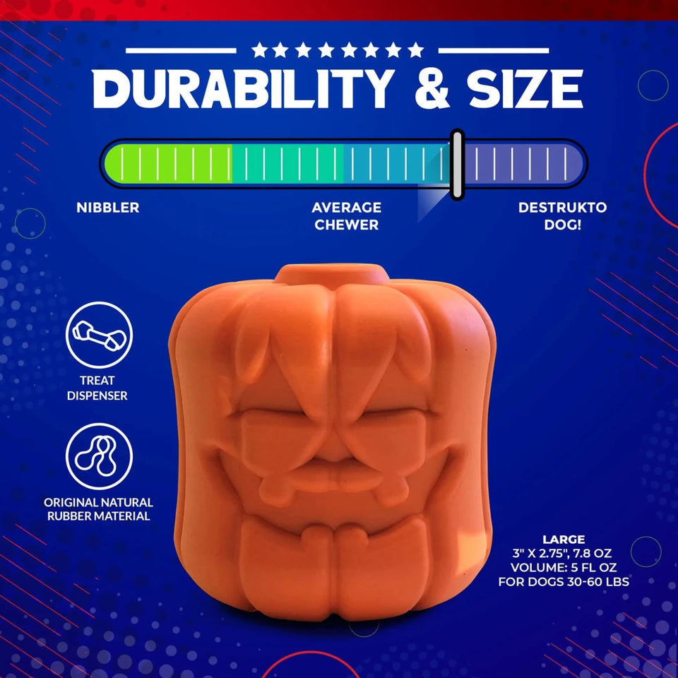 MKB Jack O' Lantern Durable Rubber Chew Dog Toy & Treat Dispenser - Pets Perfect