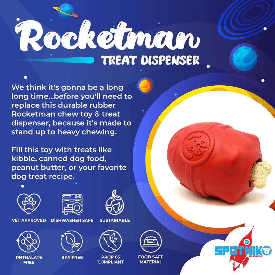 SN Rocketman Durable Rubber Treat Dispenser & Chew Dog Toy - Pets Perfect