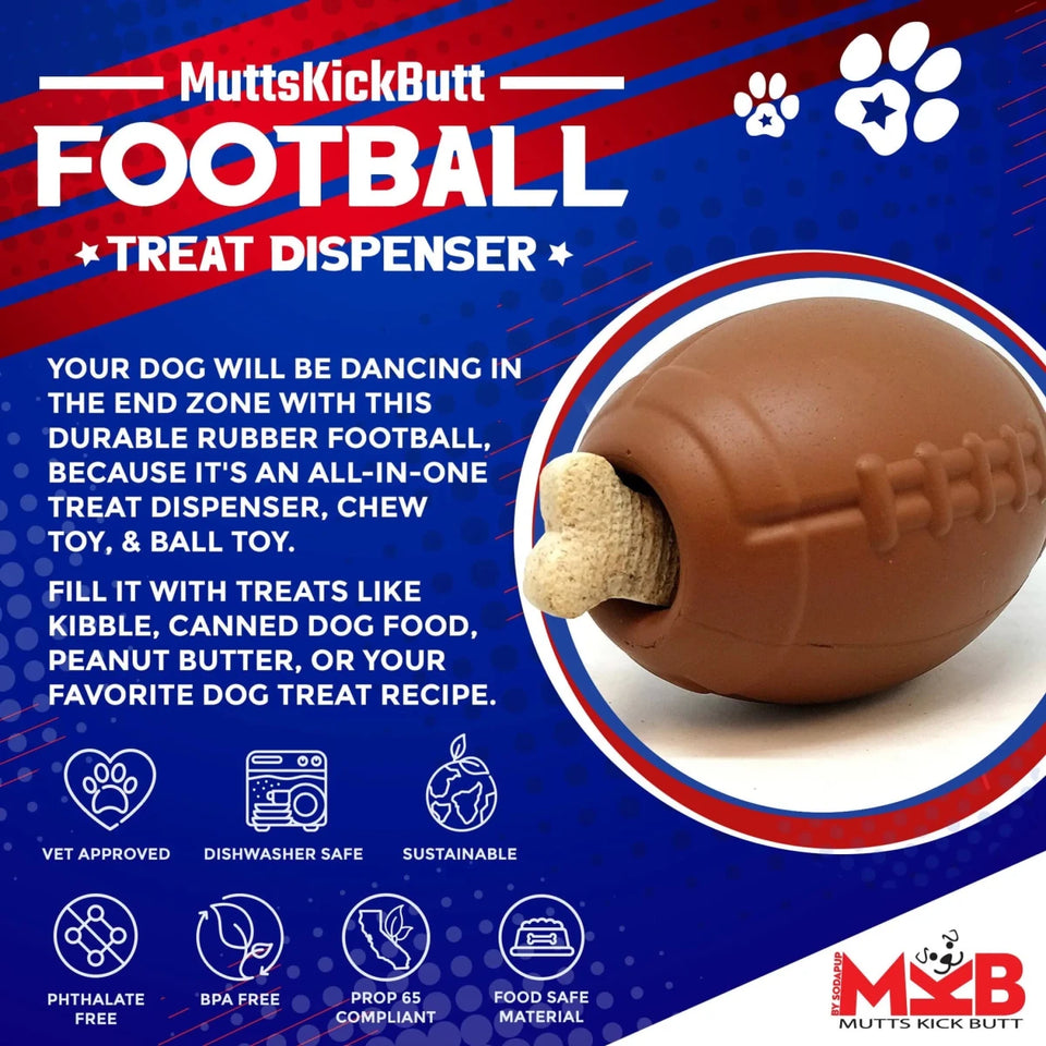 MKB Football Durable Rubber Chew Dog Toy and Treat Dispenser - Pets Perfect