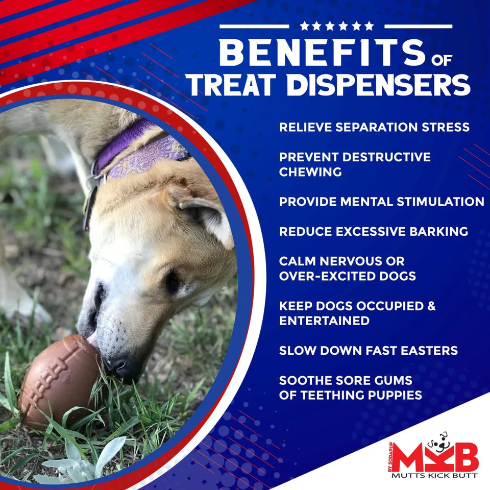 MKB Football Durable Rubber Chew Dog Toy and Treat Dispenser - Pets Perfect