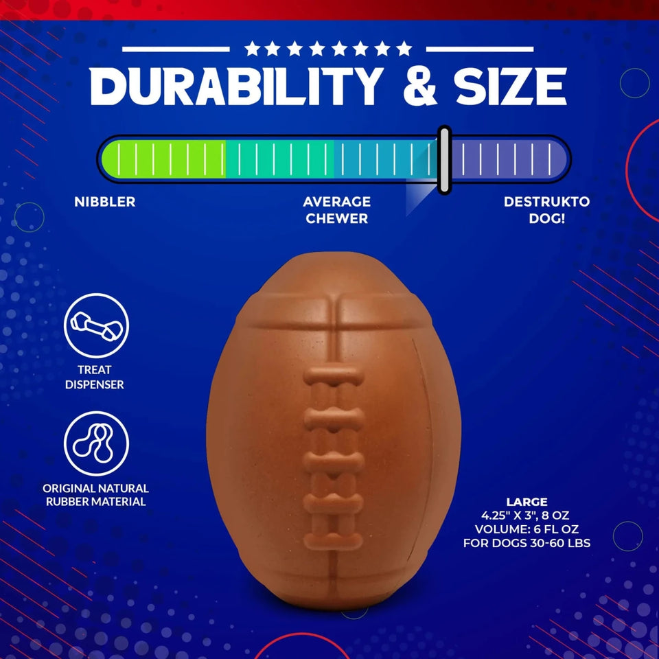 MKB Football Durable Rubber Chew Dog Toy and Treat Dispenser - Pets Perfect