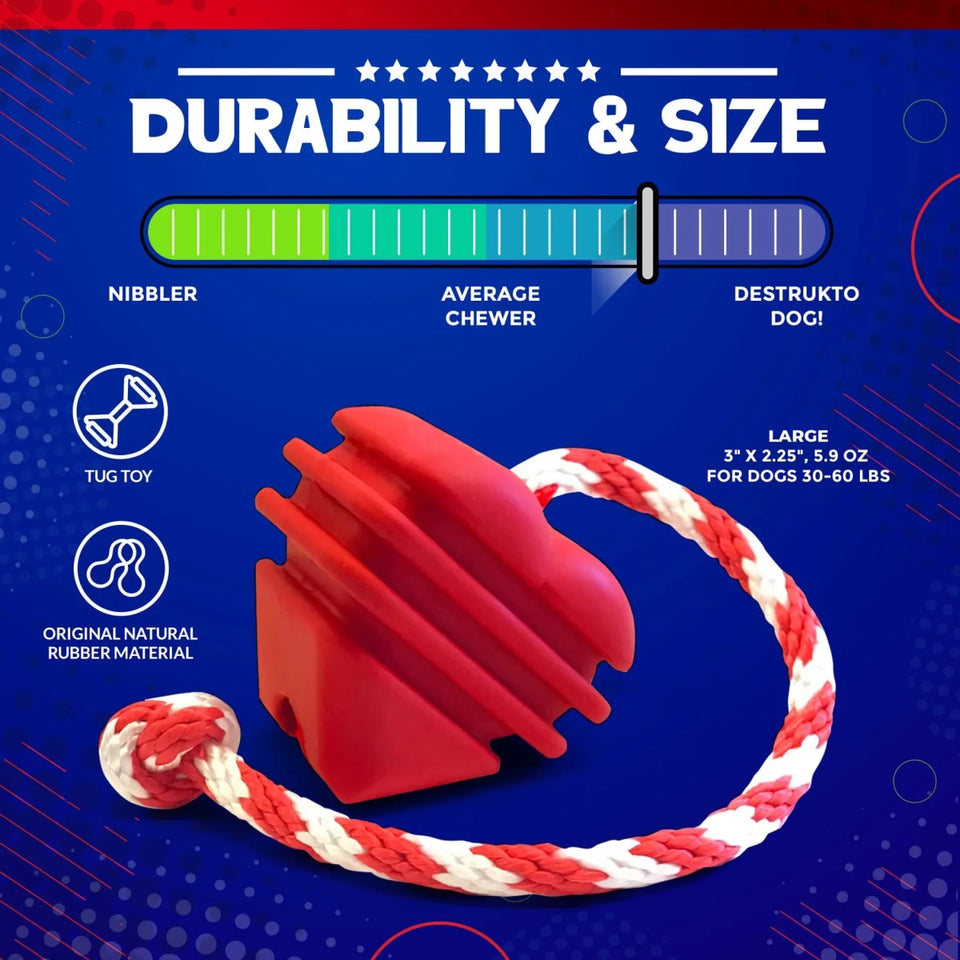 MKB Heart on a String Ultra-Durable Durable Rubber Chew Dog Toy, Reward Toy, Tug Toy, and Retrieving Toy - Pets Perfect