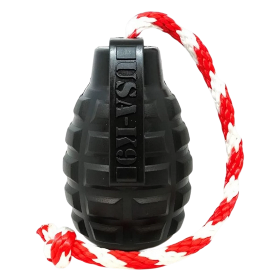 USA-K9 Grenade Durable Rubber Chew Dog Toy, Treat Dispenser, Tug Toy, Red/LARGE, view 3