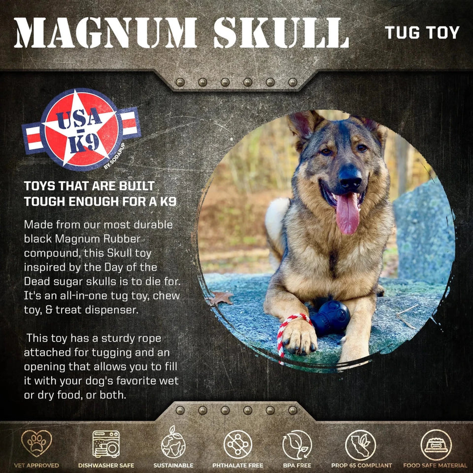 USA-K9 Skull Durable Rubber Chew Dog Toy, Treat Dispenser, Reward Toy, view 3