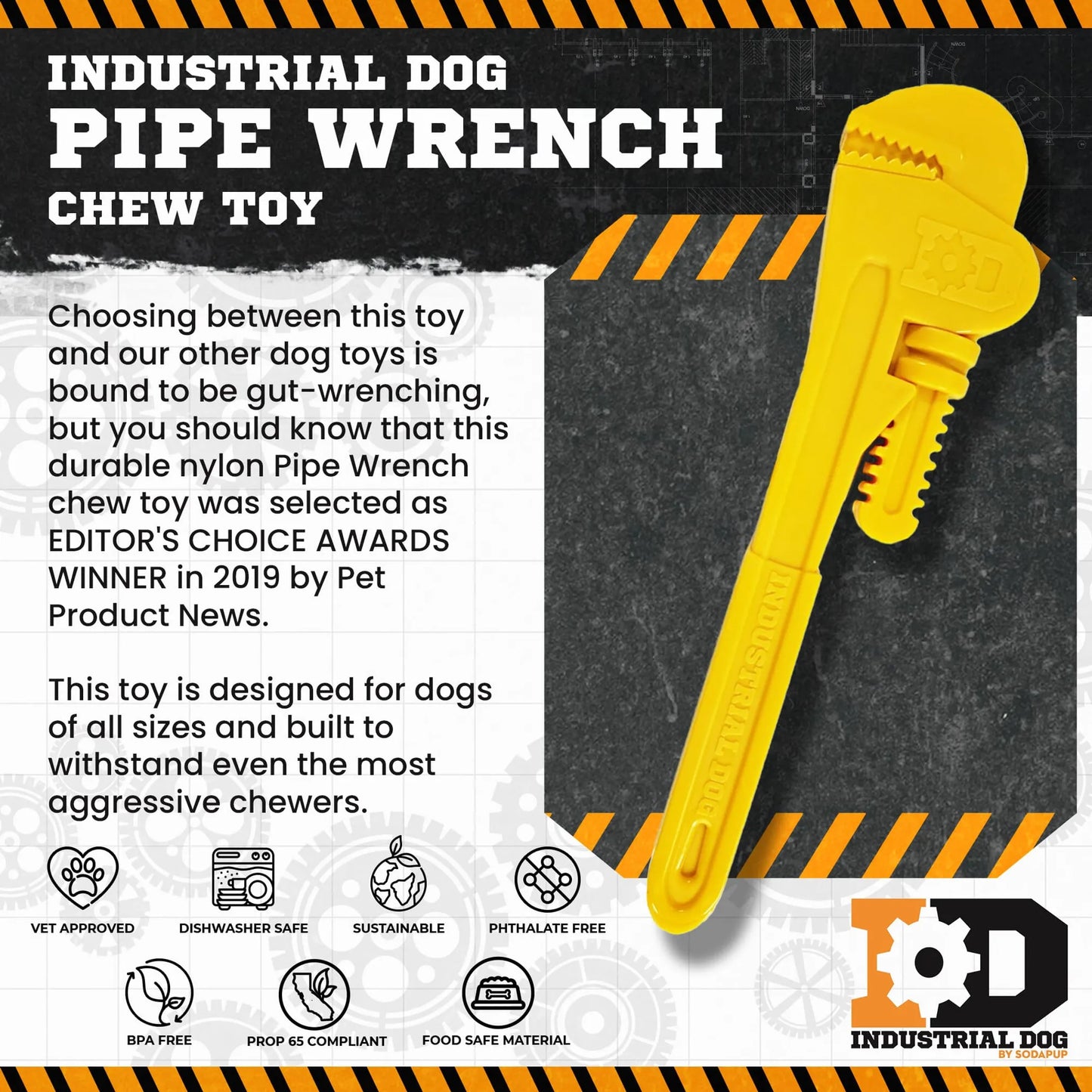 ID Pipe Wrench Ultra Durable Nylon Dog Chew Toy for Aggressive Chewers - Pets Perfect
