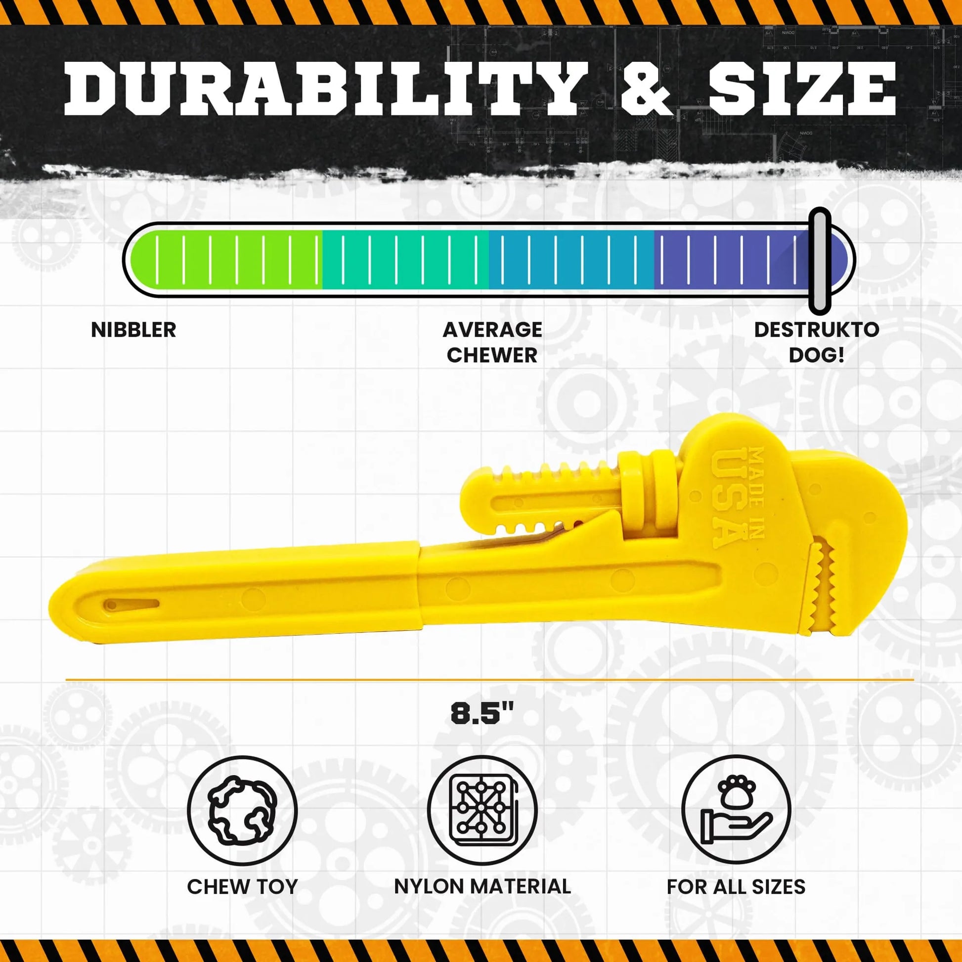 ID Pipe Wrench Ultra Durable Nylon Dog Chew Toy for Aggressive Chewers - Pets Perfect