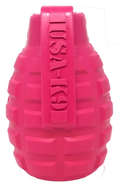 USA-K9 Puppy Grenade Durable Rubber Chew Dog Toy & Treat Dispenser for, Pink/MEDIUM