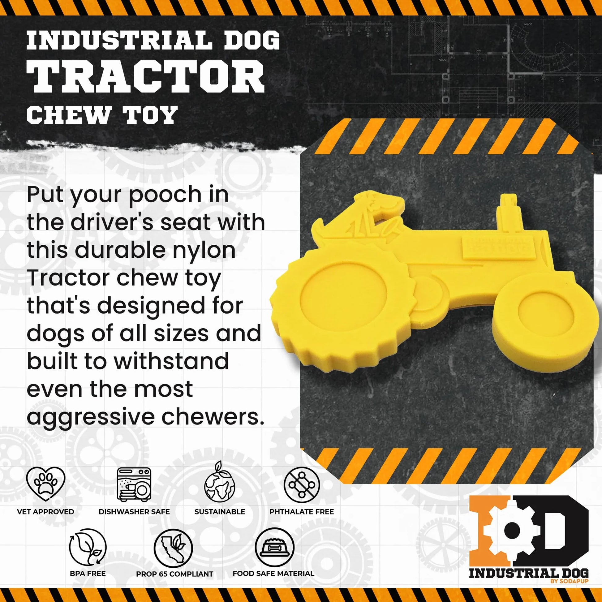 ID Tractor Ultra Durable Nylon Dog Chew Toy for Aggressive Chewers - Pets Perfect