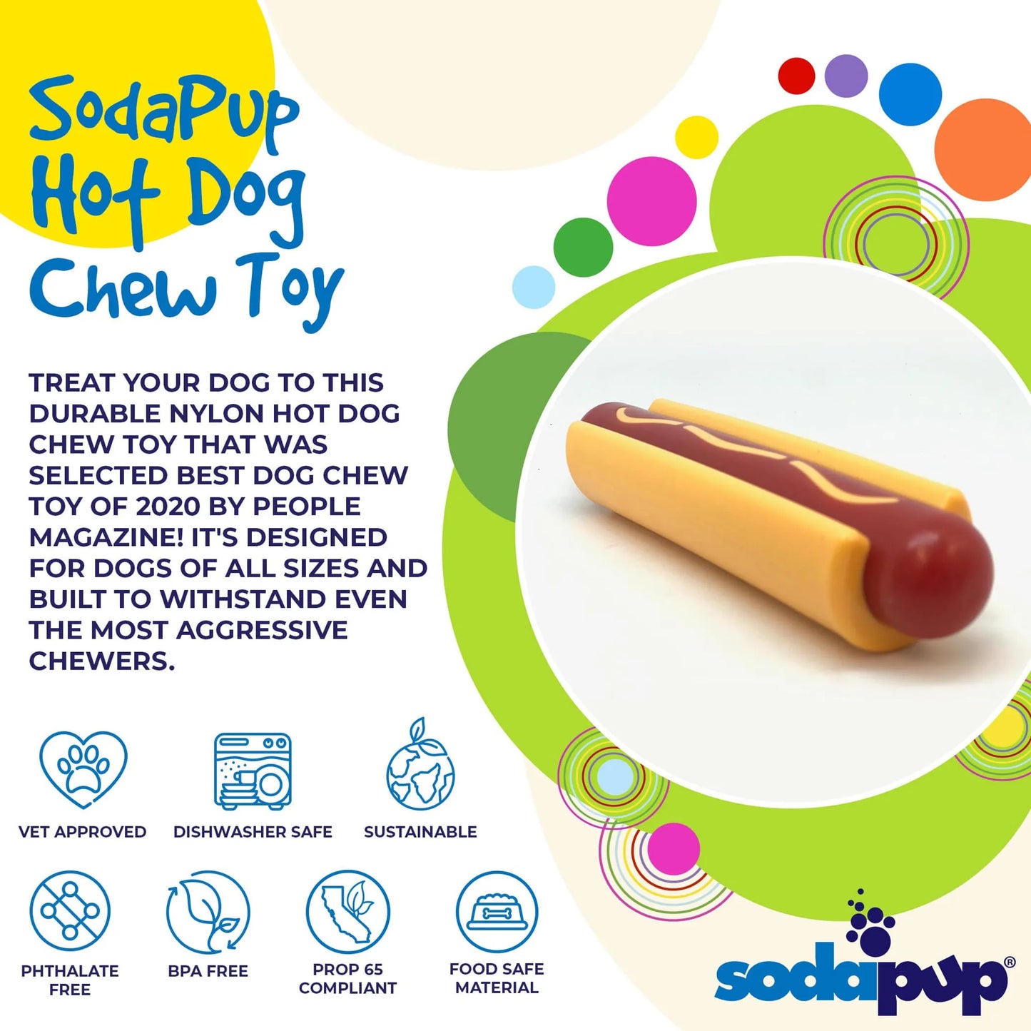 SP Hot Dog Ultra Durable Nylon Dog Chew Toy for Aggressive Chewers - Pets Perfect