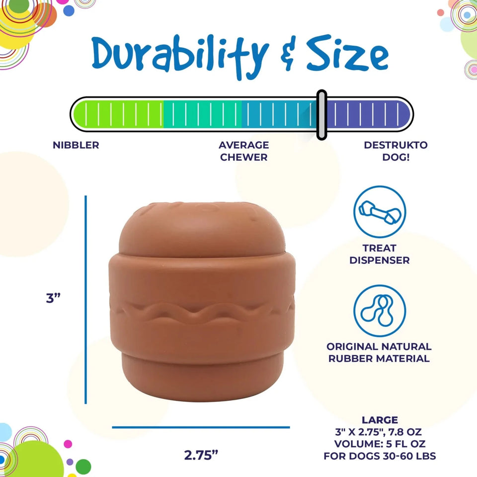 SP Hamburger Durable Rubber Chew Dog Toy & Treat Dispenser - Pets Perfect