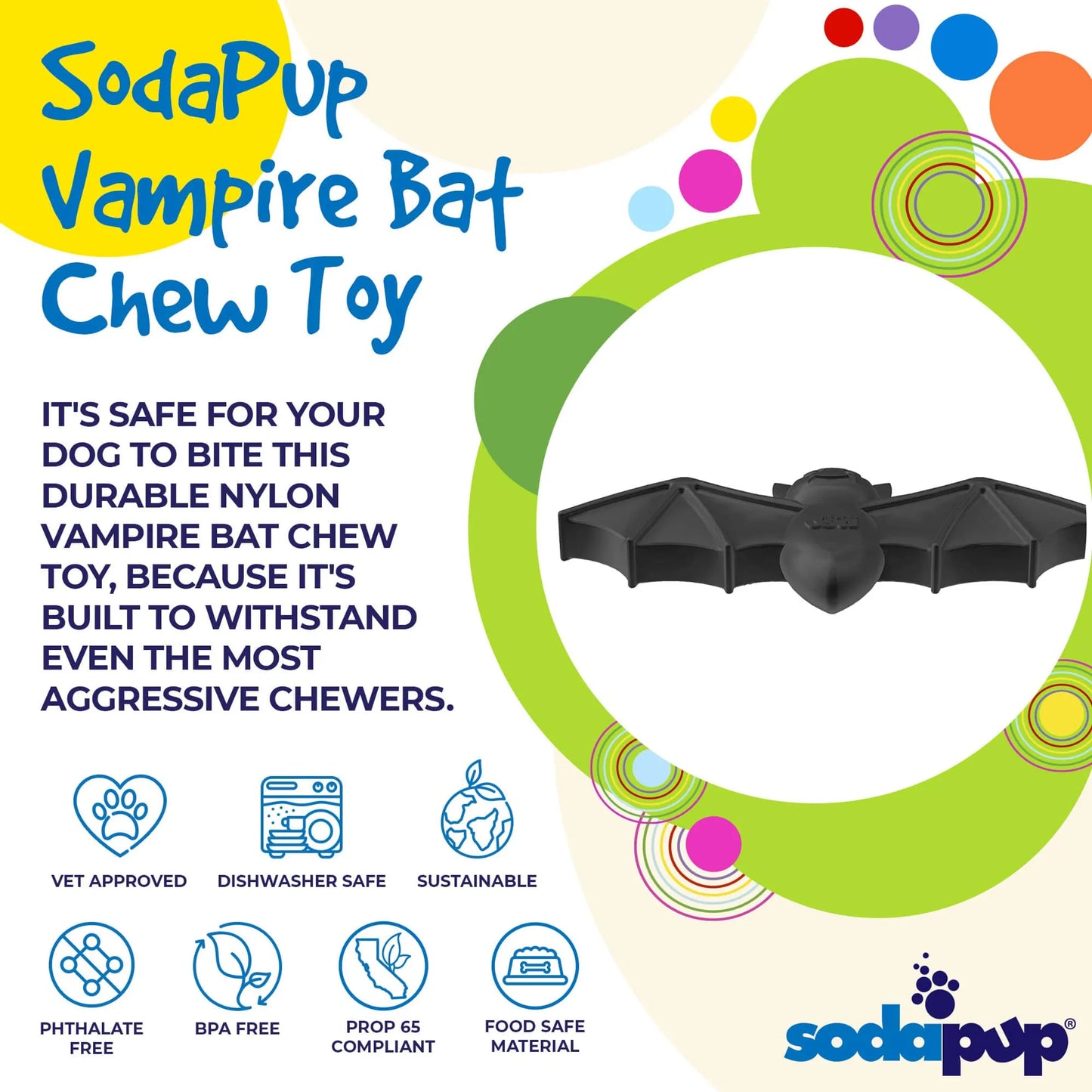 SodaPup Vampire Bat Ultra Durable Nylon Dog Chew Toy for Aggressive Chewers - Pets Perfect