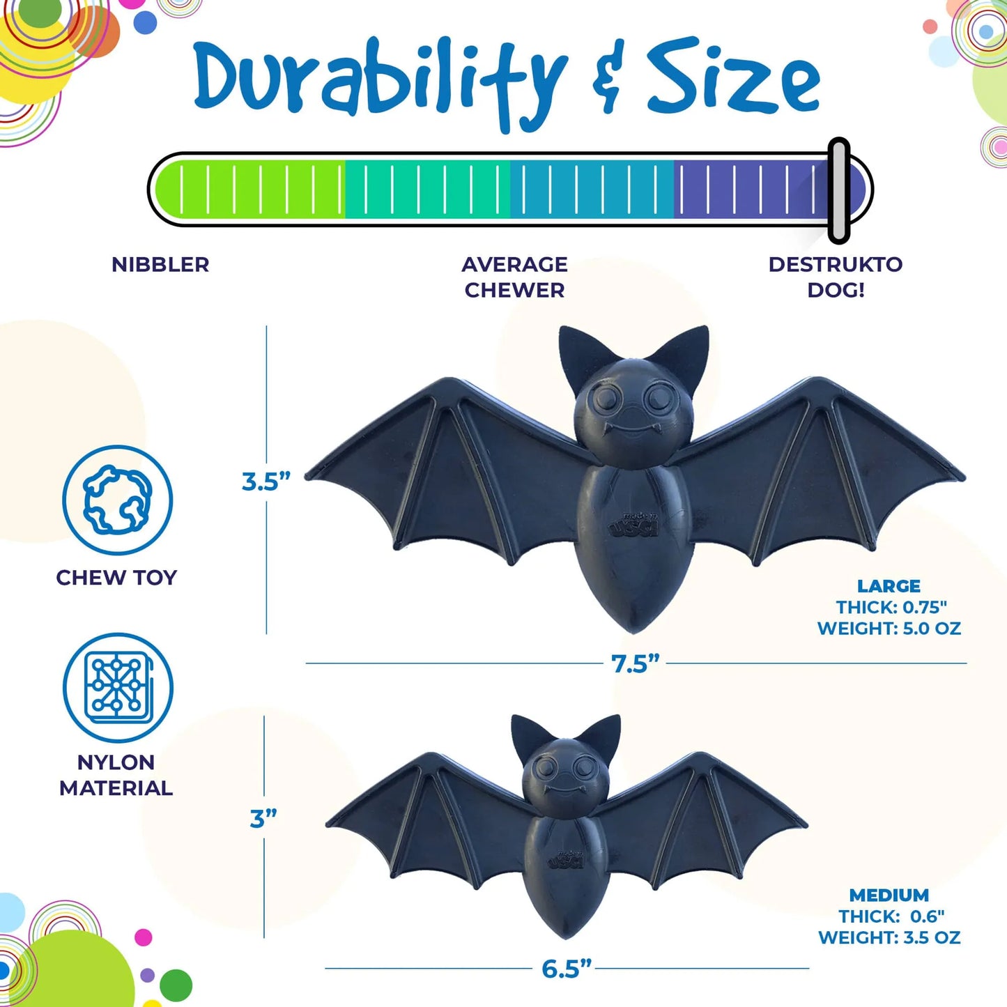 SodaPup Vampire Bat Ultra Durable Nylon Dog Chew Toy for Aggressive Chewers - Pets Perfect