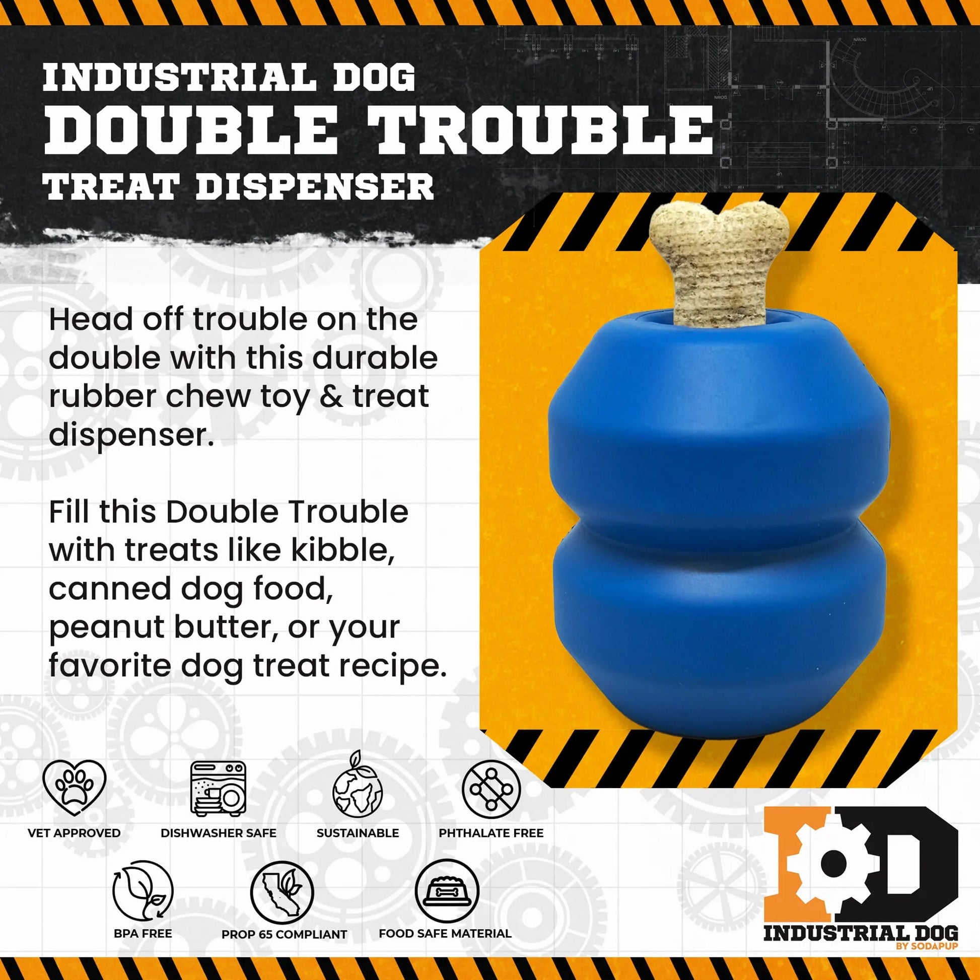 ID Double Trouble Durable Rubber Chew Toy and Treat Dispenser - Pets Perfect