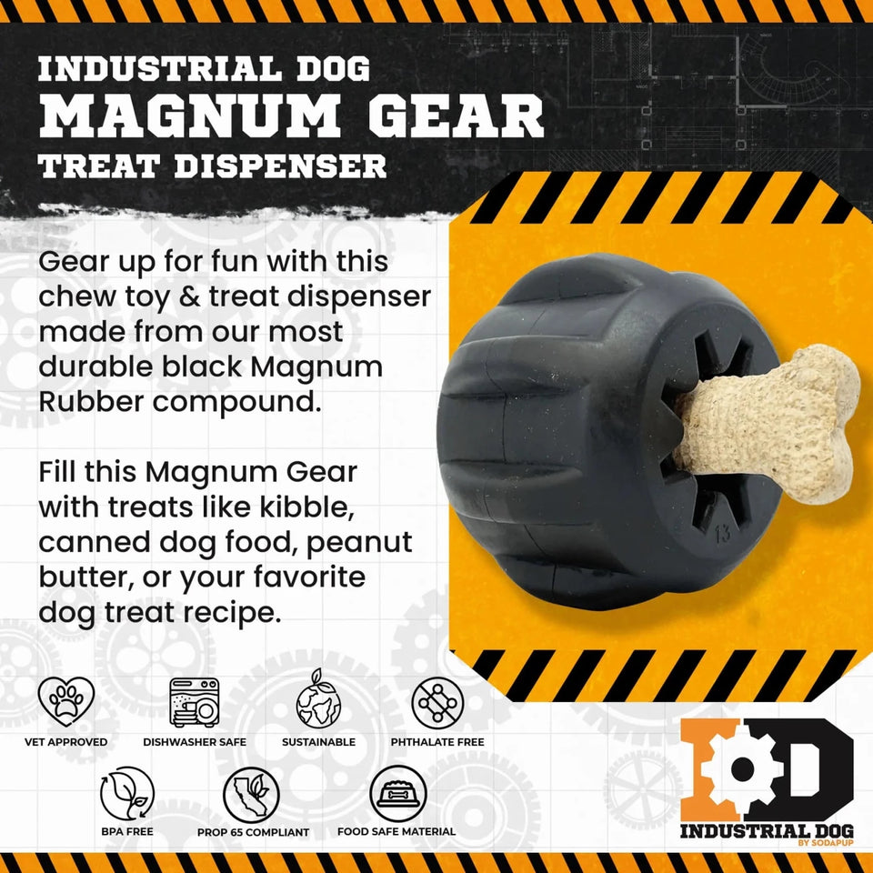 Magnum Black ID Gear Treat Pocket Durable Rubber Treat Holder and Chew Dog Toy - Pets Perfect