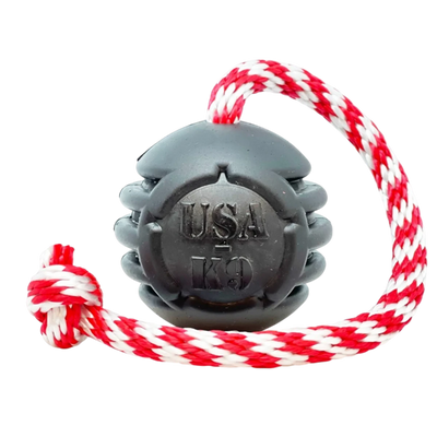 USA-K9 Magnum Black Stars and Stripes Ultra-Durable Rubber Chew Dog Toy, Reward Toy, Tug Toy