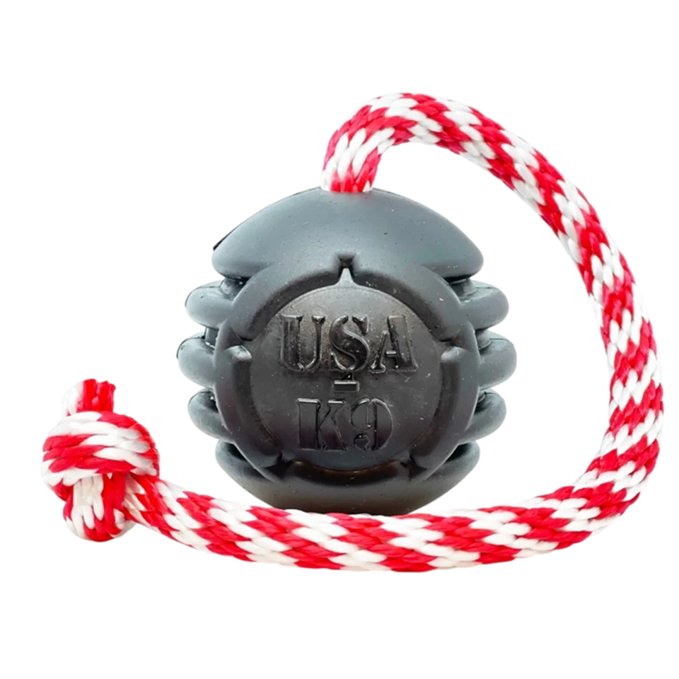 USA-K9 Magnum Black Stars and Stripes Ultra-Durable Rubber Chew Dog Toy, Reward Toy, Tug Toy