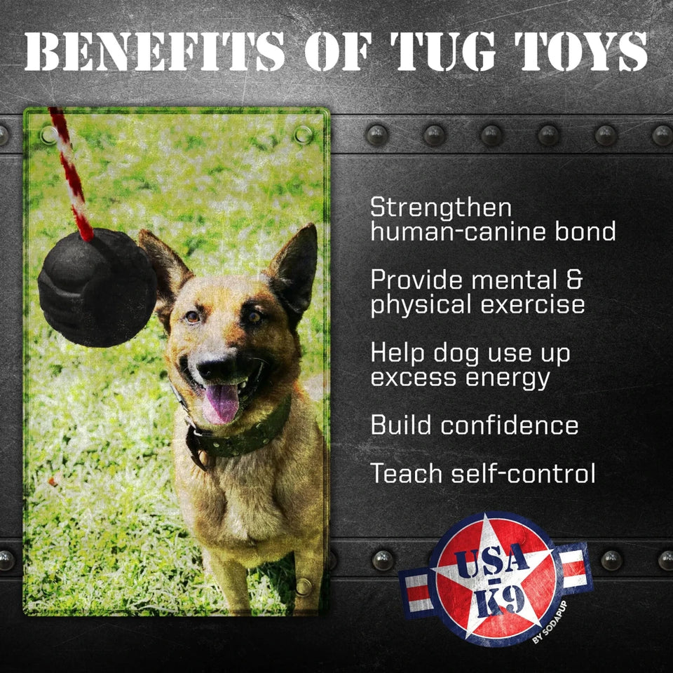USA-K9 Magnum Black Stars and Stripes Ultra-Durable Rubber Chew Dog Toy, Reward Toy, Tug Toy