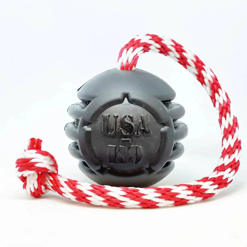 USA-K9 Magnum Black Stars and Stripes Ultra-Durable Rubber Chew Dog Toy, Reward Toy, Tug Toy