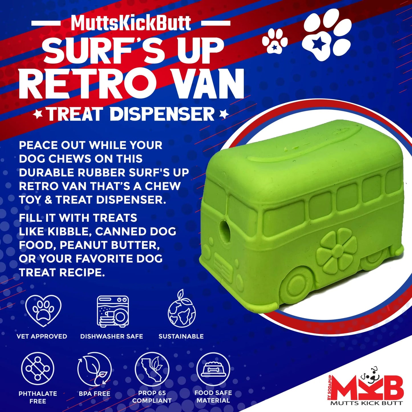 MKB Surf's Up! Retro Van Durable Chew Toy & Treat Dispenser - Pets Perfect