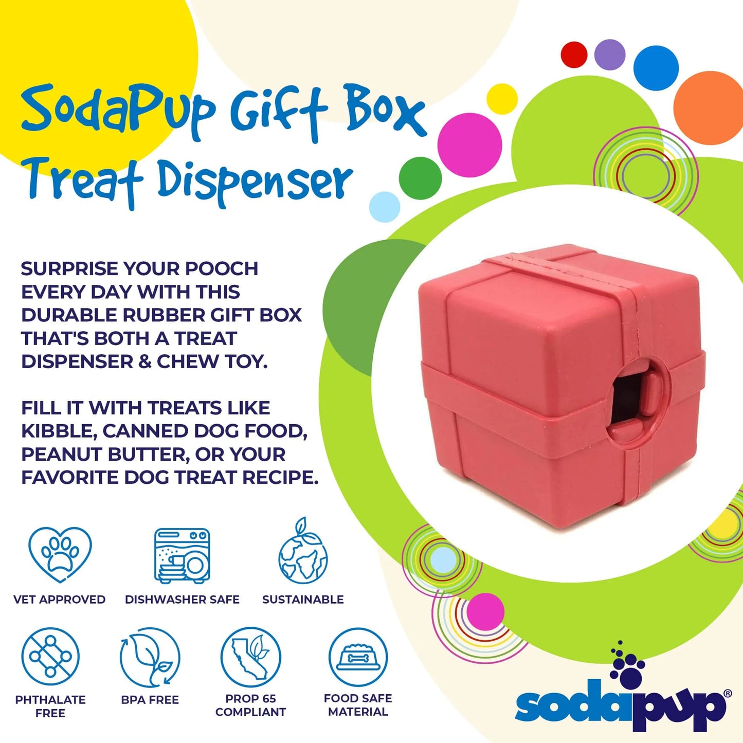 SP Gift Box Durable Rubber Chew Toy & Treat Dispenser - Pets Perfect