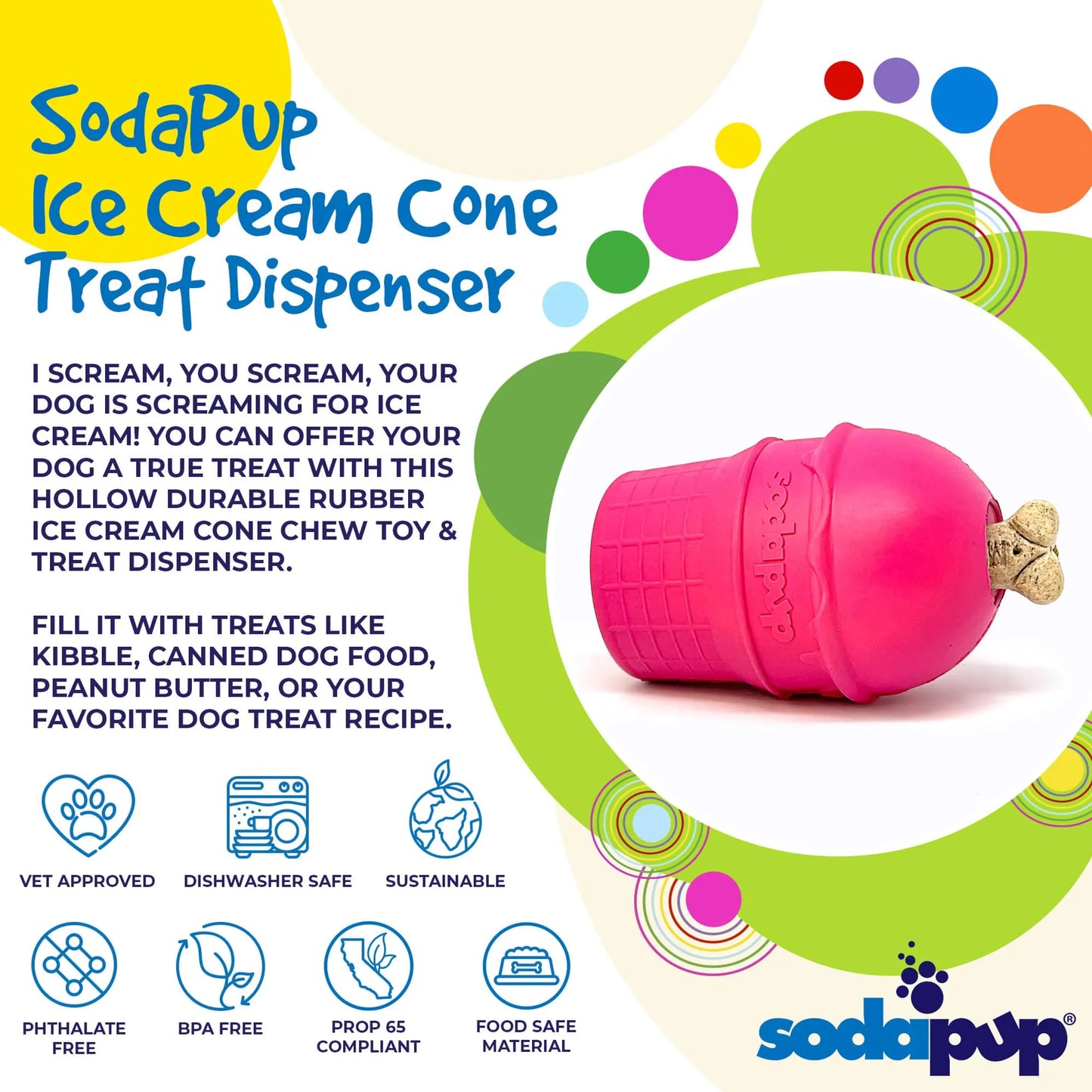 SP Ice Cream Cone Durable Rubber Chew Toy and Treat Dispenser