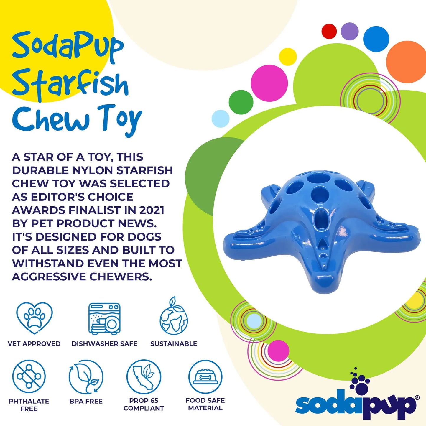 SodaPup Starfish Nylon Dog Chew Toy - Ultra-Durable for Aggressive Chewers - USA Made