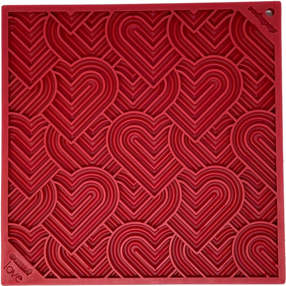 SodaPup Heart Design Love eMat Enrichment Lick Mat, Small and Large, Red/1