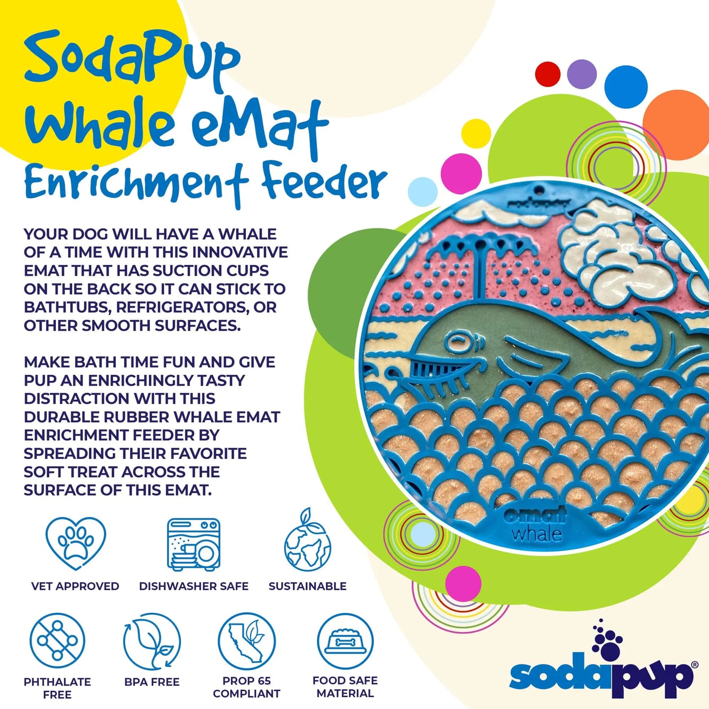 SodaPup Whale eMat Enrichment Lick Mat with Suction Cups | 8 Inch
