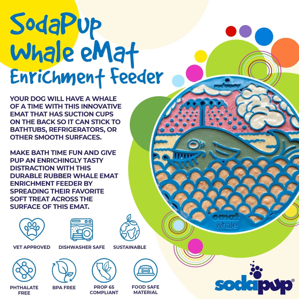 SodaPup Whale eMat Enrichment Lick Mat with Suction Cups, 8 in - Pets Perfect