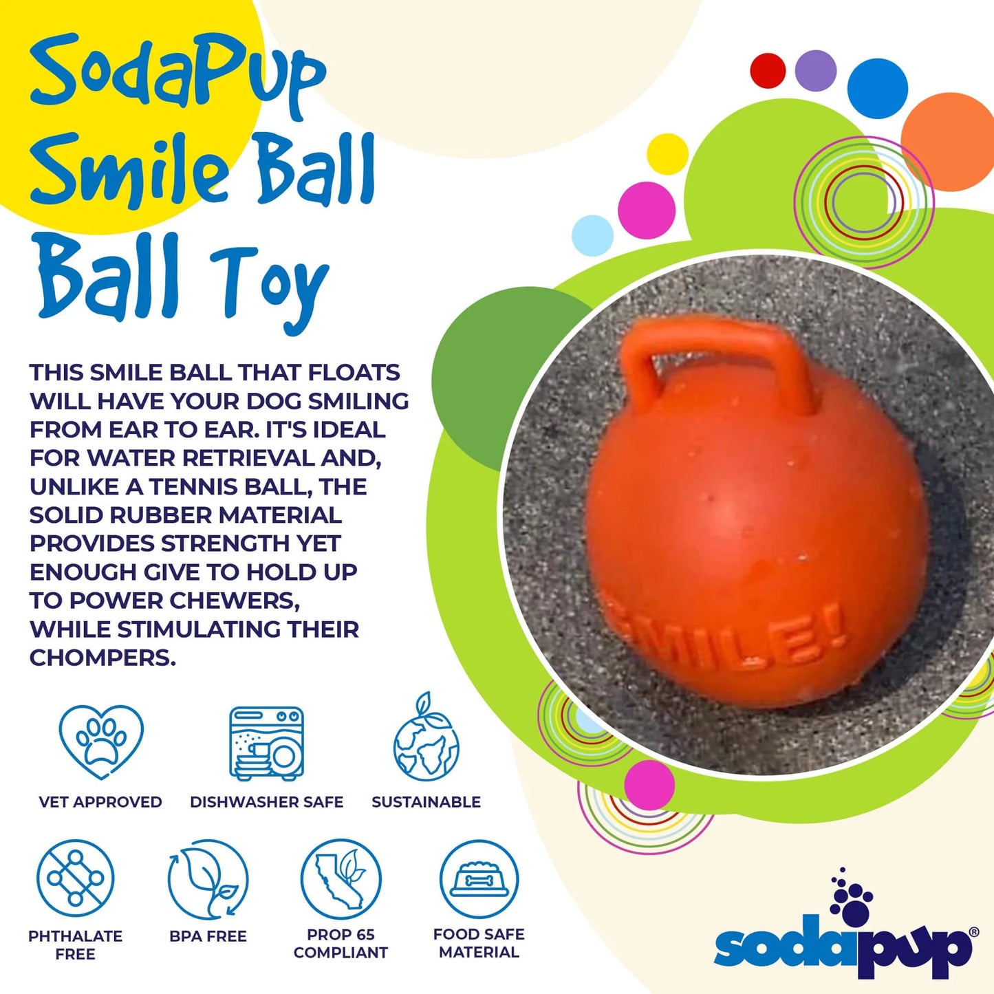 SP Smile Ball Ultra Durable Synthetic Rubber Chew Toy & Floating Retrieving Toy - Pets Perfect