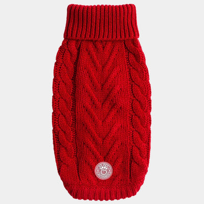 GF Pet Chalet Dog Sweater - Cable Knit Turtleneck, Red/3XS