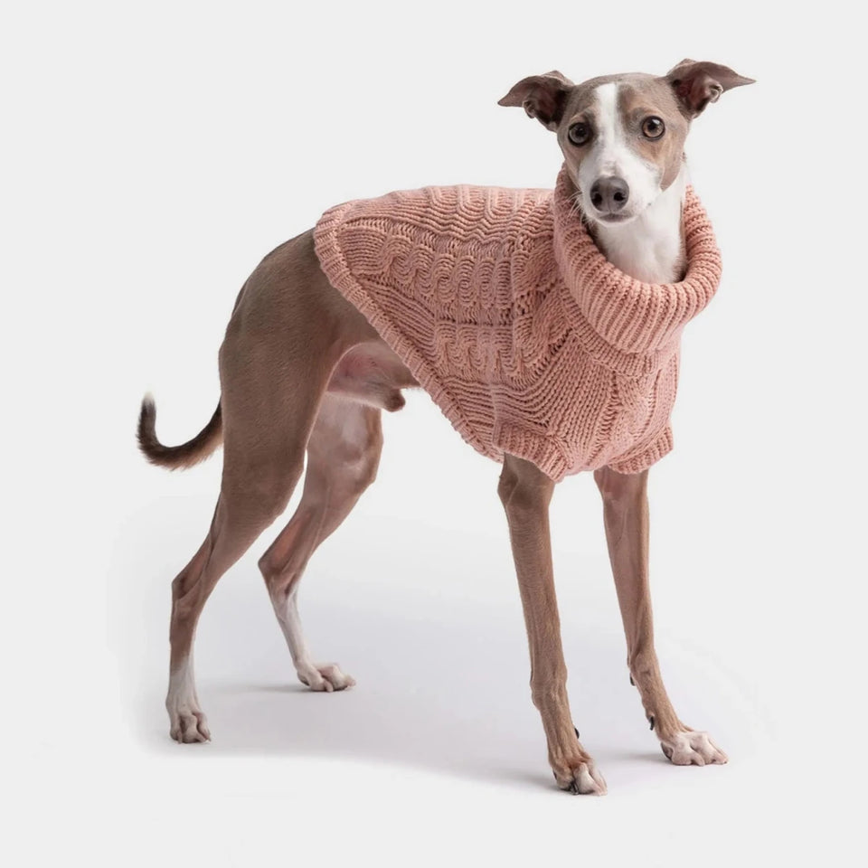 GF Pet Chalet Dog Sweater - Cable Knit Turtleneck, Pink/4XL, view 30