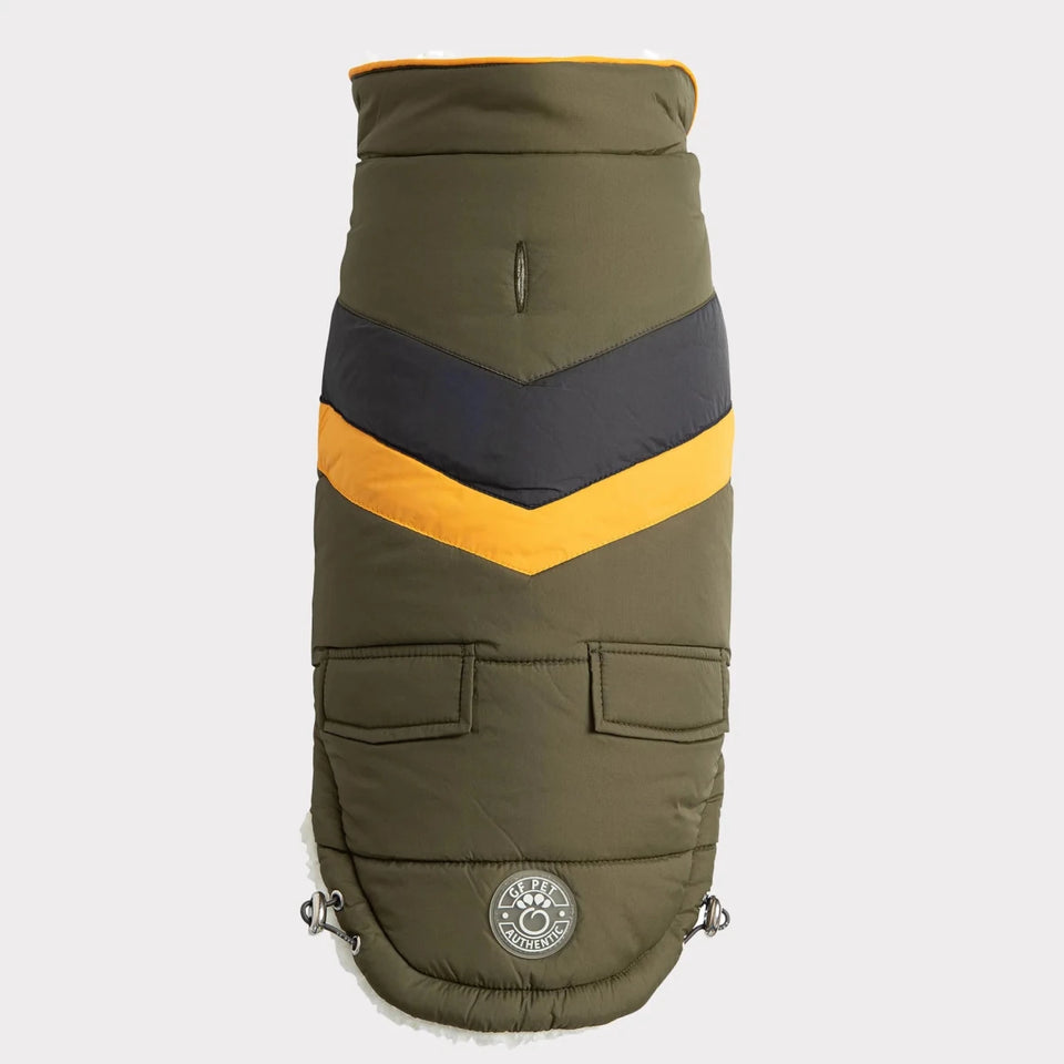 GF Pet Alpine Puffer - Retro Sherpa Lined Dog Coat, Dark khaki/SMALL, view 25