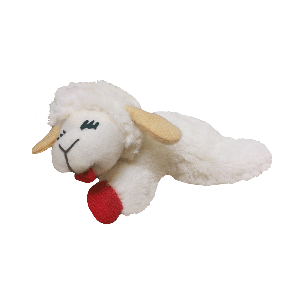 Multipet Lamb Chop Catnip Toy White - Red 4in SM - Pets Perfect