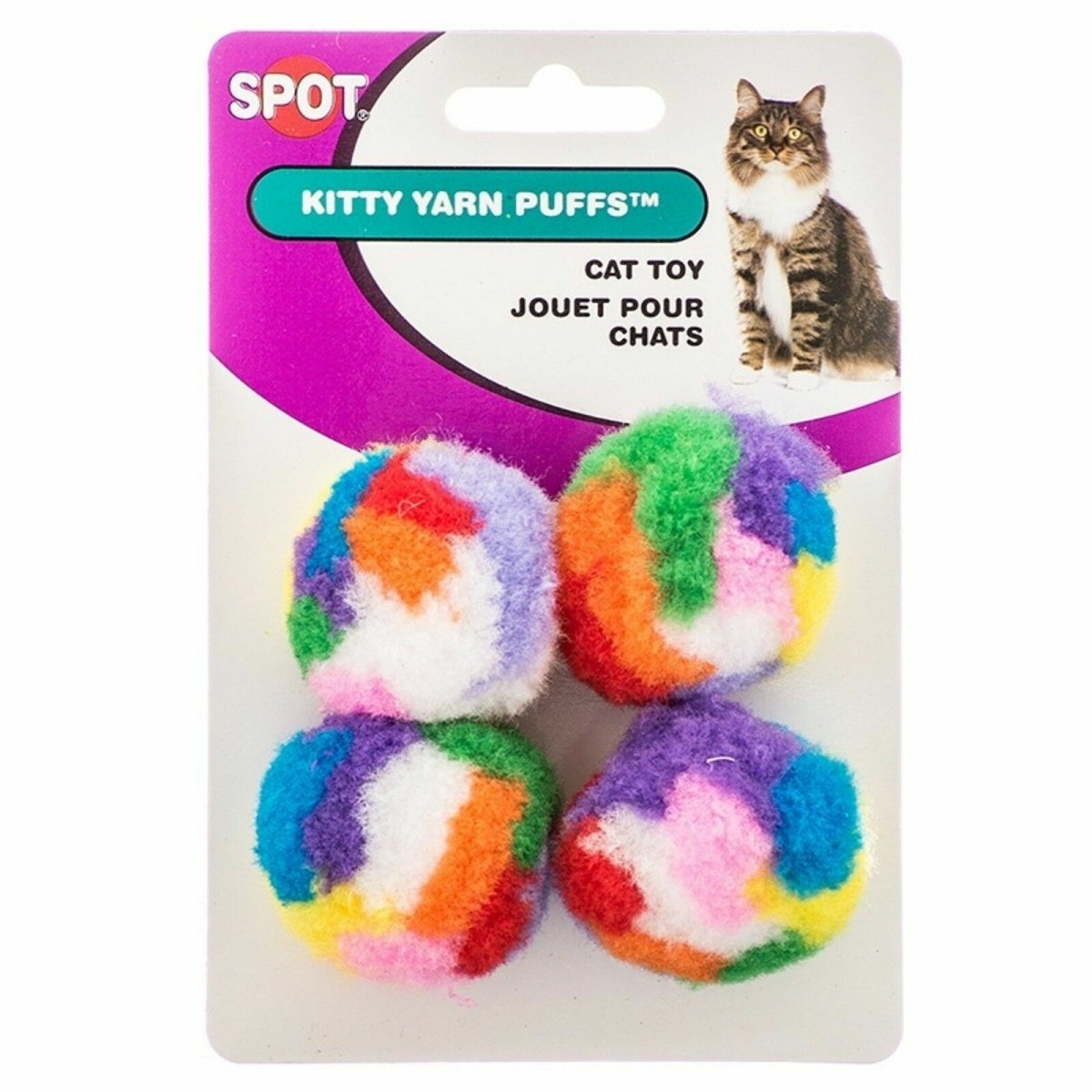 Spot Kitty Yarn Puffs Catnip Toy Assorted 1.5 in 4 Pack Small - Pets Perfect