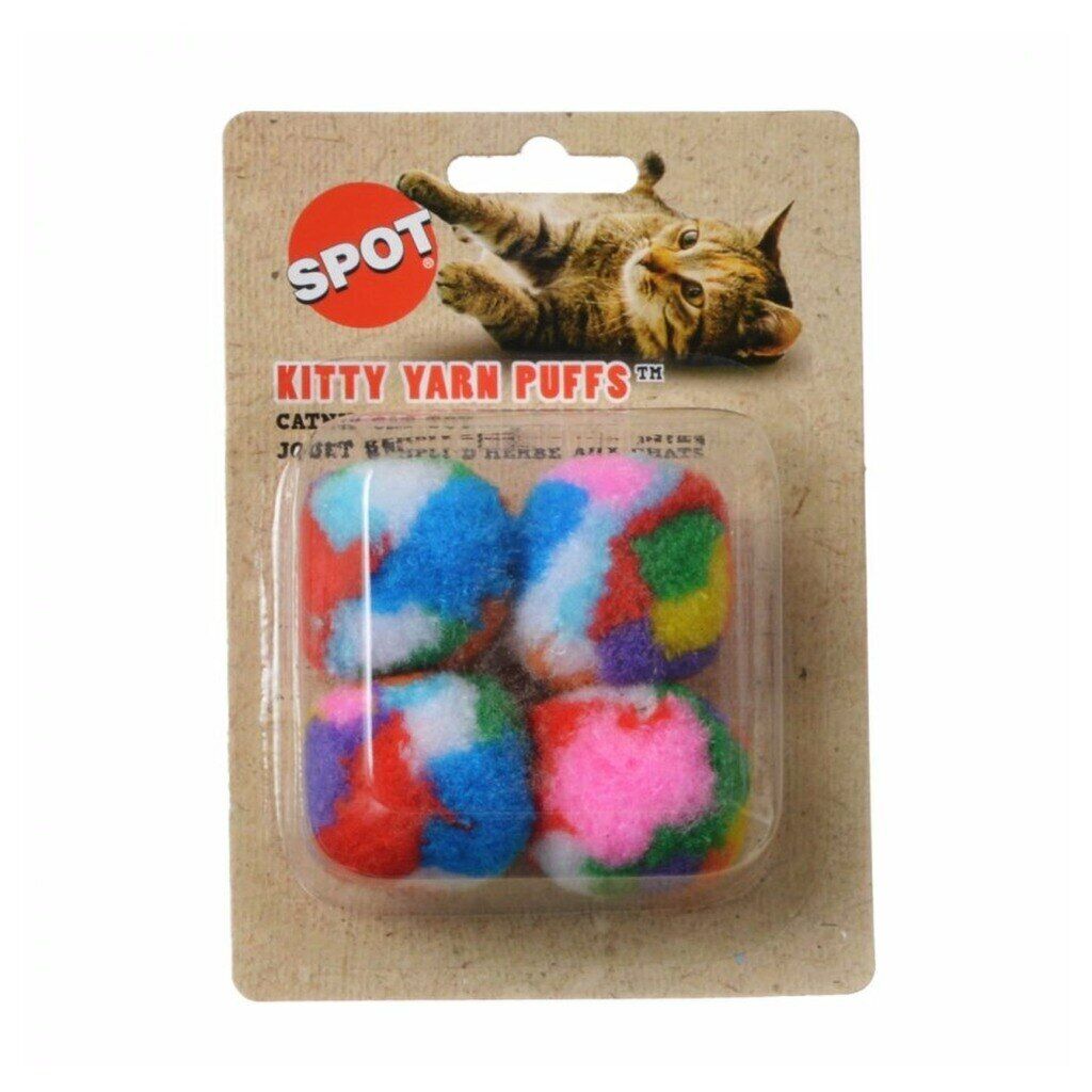 Spot Kitty Yarn Puffs Catnip Toy Assorted 1.5 in 4 Pack Small - Pets Perfect