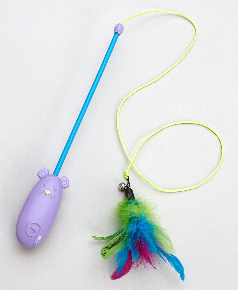 Spot Laser and Feather Teaser Wand Cat Toy Assorted 12 in - Pets Perfect