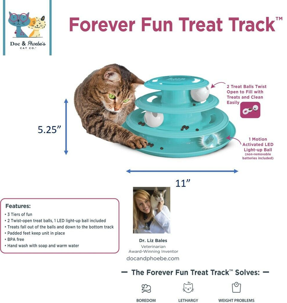 Doc and Phoebe Forever Fun Treat Track Cat Treat Dispenser Blue 5.25, view 4