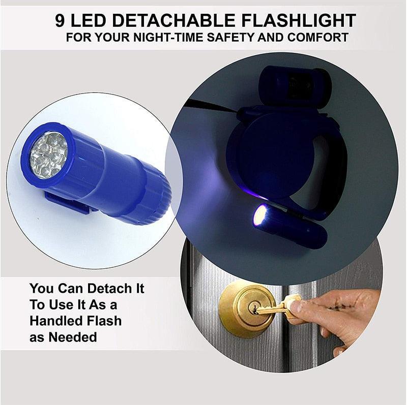 Nightwalk 4.5M Led Light And Waste Bag Dispenser Retractable Dog Leash - Pets Perfect