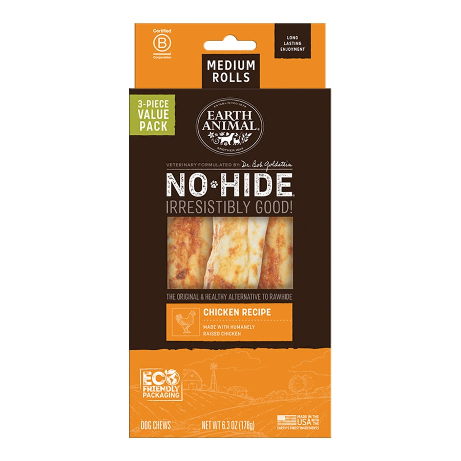 Earth Animal Dog No-Hide Chicken Rolls Medium Value 3 ct
