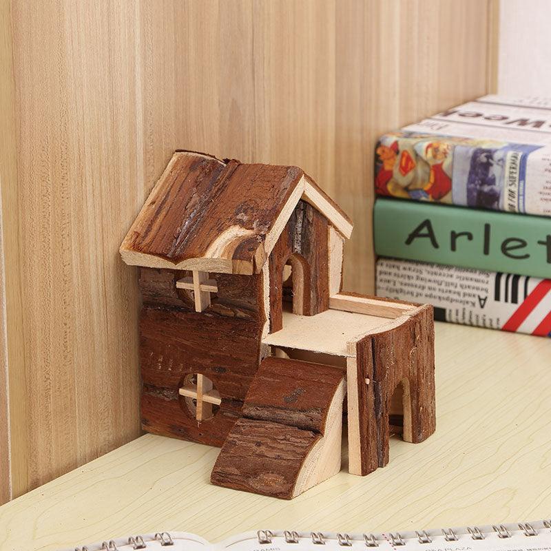 Pine Wood Log Cabin Hamster House - Natural Hideaway & Nest - Pets Perfect