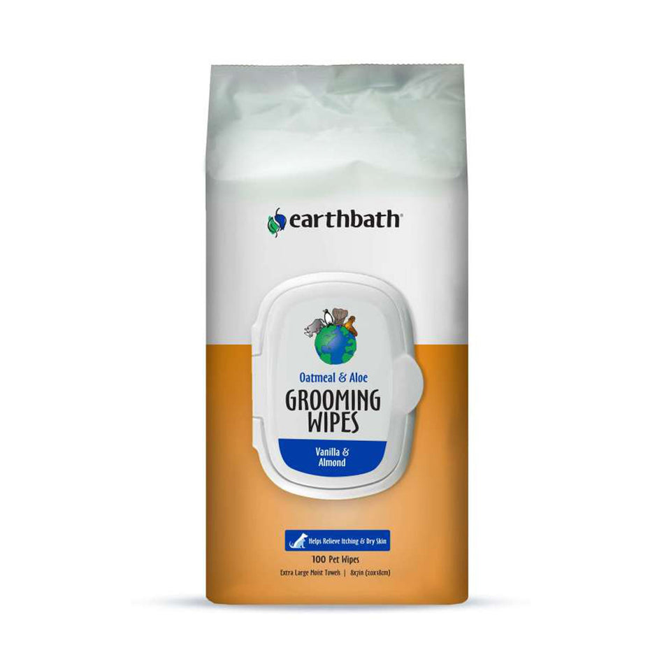 Earthbath Oatmeal & Aloe Grooming Wipes, Vanilla & Almond Soft-Sided Pouch 100 ct