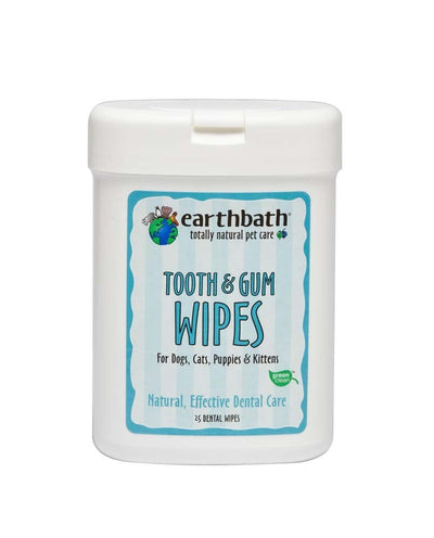 Earthbath Tooth & Gum Wipes for Dogs, Cats, Puppies, & Kittens 25 ct